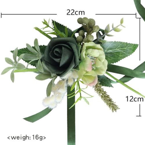 green Rose Wrist Corsage Boutonniere Set,Handmade Silk Flower for Bride Hand Flower Men Boutonniere, Prom Artificial Flower Wrist Corsage Bracelets