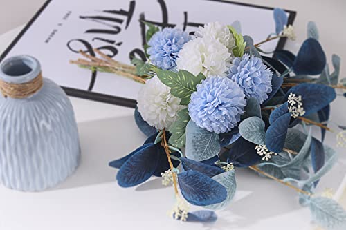 MOOMASS Artificial Flowers with vases, Fake Hydrangea with Eucalyptus Bouquet Combination, Living Room Family Banquet Party Wedding Decoration… - color: Blue