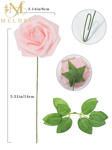Artificial Flowers 25 Pack Blush Faux Foam Roses with Stems, Real Looking Fake Rose for DIY Wedding Bouquets, Bridal Shower Centerpieces, Party Table Decorations, Home Decor - color: Blush, size: 25Pcs