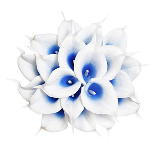 DuHouse 20Pcs Artificial Calla Lily Flower Real Touch Latex Flowers for DIY Wedding Bouquet Party Home Decor (Blue White) - color: Blue White, size: 20pcs