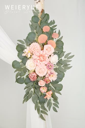 Artificial Wedding Arch Flowers Kit(Pack of 3),2Pcs Artificial Flower Arch Decor,1Pcs Sheer Drape for Wedding Ceremony Arbor for WeddingCeremony (Romantic Pink) - color: Romantic Pink
