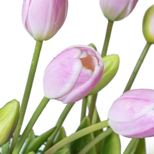 DUYONE 15Pcs Artificial Tulips Flowers, Soft Touch Realistic Latex Tulips Bouquet for Home Office Wedding Party Garden Decor, Fake Flowers for Centerpieces Dining Table Living Room Spring-B Baby Pink - color: B Style-15pcs Baby Pink (No Vase)