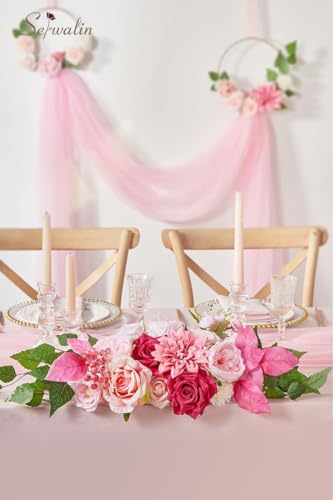 Serwalin 2Pcs Artificial Flowers Hot Pink Fake Flowers for Home Decor Silk Flowers for DIY Flowers for Decorations Table Centerpieces Cake Flowers Wedding Flowers Spring Flowers - color: A Abby Hot Pink, size: 2 Boxes