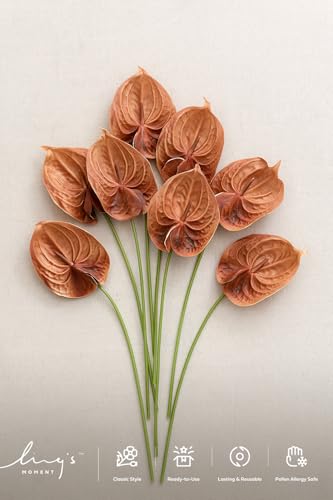 Ling's Moment Artificial Anthurium Flowers, 8pcs Terracotta Faux Greenery Stems, Burnt Orange Foam Filler Plants for DIY Wedding Bouquets Centerpieces Arrangements Bridal Shower Party Home Decorations - color: Or-burnt Orange
