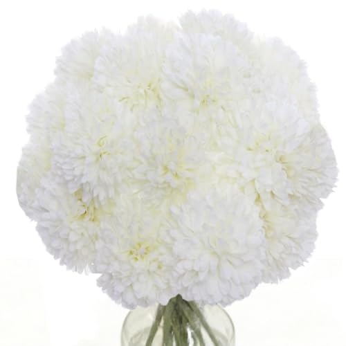 Artificial Chrysanthemum Ball Flowers Hydrangea Arrangement Bouquet Presents Decor 10pcs Without Vase (Milk White) - color: Milk White