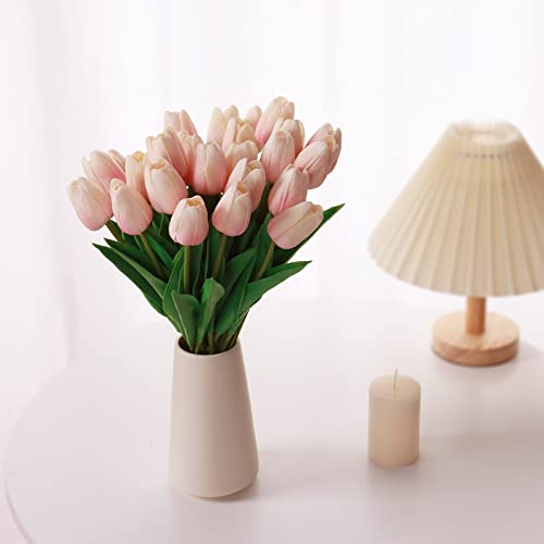 10 Pcs Pink Tulips Fake Flowers PU Faux Flowers Artificial Tulips Touch Real Single Stem Fake Floral Tulips Spring Bouquet of Flowers for Decoration Home Party Centerpieces Wedding Gifts - color: Pink