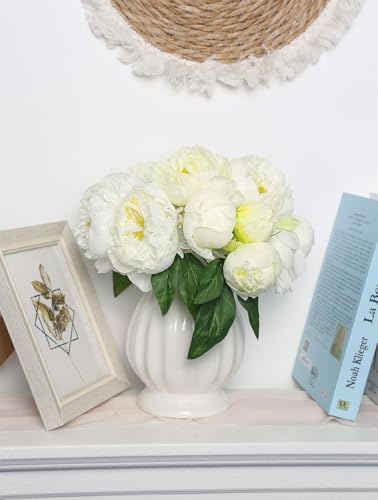 Cream Peonies Silk Flowers 2 Bouquets Fake Peonies 14 Heads Faux Peony Flowers with Stems for Wedding Decoration Bride Bouquet Faux Flowers Crafts Floral Arrangement (Cream) - color: Cream