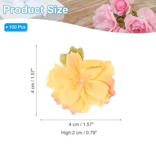 PATIKIL 100 Pcs Fake Silk Flower Heads, 1.6 Inch Artificial Cherry Blossom Faux Flower Heads for DIY Craft Wedding Party Home Wreath Decoration, Orange - color: Orange