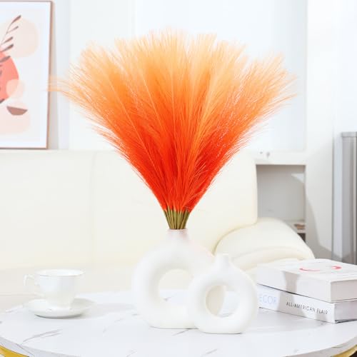 Ureymx Faux Pampas Grass Decor 17.7 Inch 30pcs, Pompas Grass Flower Arrangement and Vase Filler Artificial Pampas Grass Short Decor for Boho Home Wedding Decoration (Gradient Orange) - color: Gradient Orange, size: 17 Inch 30 Pcs