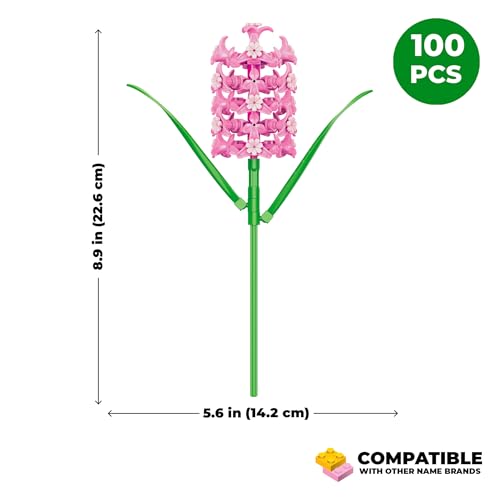 Bricktanicals Hyacinth Building Set - 100 Piece Pink Flower Brick Build Kit for Adults & Kids 8+ | Perfect Valentine's Day Beautiful Botanical Display | Home Décor Flower - style: Hyacinth Spring