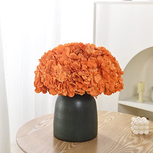 Silk Hydrangea Heads with Stems Artificial Flowers Heads for Home Wedding Decor,Pack of 10 (Orange) - color: Orange