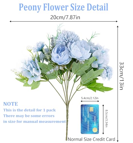 DDcafor 6 Pack Artificial Flowers, Fake Faux Peony Silk Hydrangea Plastic Carnations Daisy Realistic Flower Arrangements for Wedding Decoration Table Centerpieces, for Home Office Party Decor (Blue) - color: 6 Bundles Blue Fake Flower
