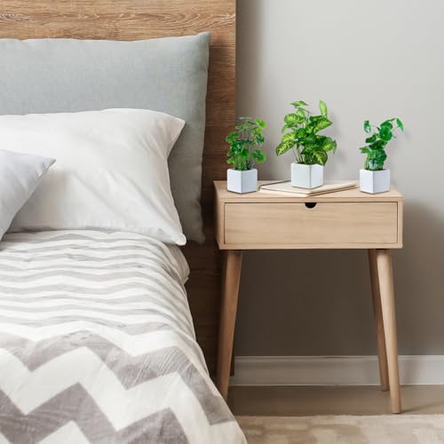 MyGift Set of 3 Artificial Plants, Faux Potted Plants Indoor, Small Fake House Plant in White Square Ceramic Pots for Shelf Decor - color: White