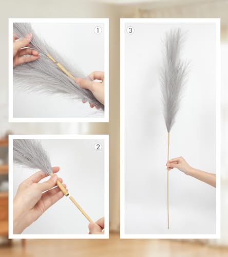 9 Pcs 45" Tall Pampas Grass Grey Decor, Long Stem Artificial Flower Floor Vase Large Faux Floral Pompas Fake Plants Dried Bouquet Arrangement Vase Filler for Boho Home Wedding Decoration - color: 9 Pcs 45" Grey Style