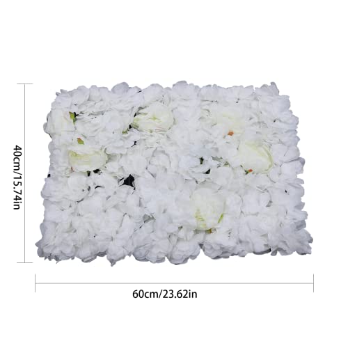 Flower Wall Panel Floral Backdrop, 6 Pcs 24" X 16" Silk Flower Wall Decor, Artificial Faux Rose Panel for Wedding, Party, Home (White Hydrangea) - color: White Hydrangea