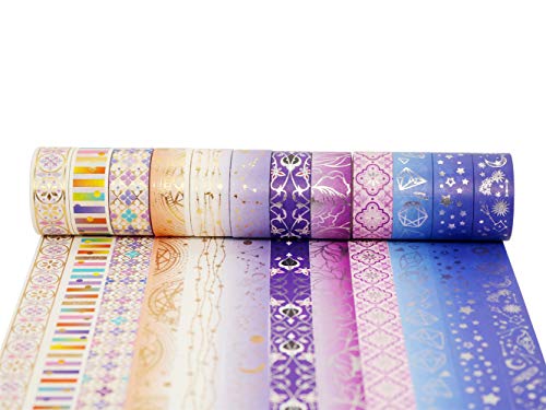 YUBBAEX Galaxy Washi Tape Set Purple Stars Decorative Tapes Silver Gold Foil Masking for Arts, DIY Crafts, Journal Supplies, Planners, Scrapbook, Gift Wrapping (Purple Night 12 Rolls) - color: Purple Night 12 Rolls