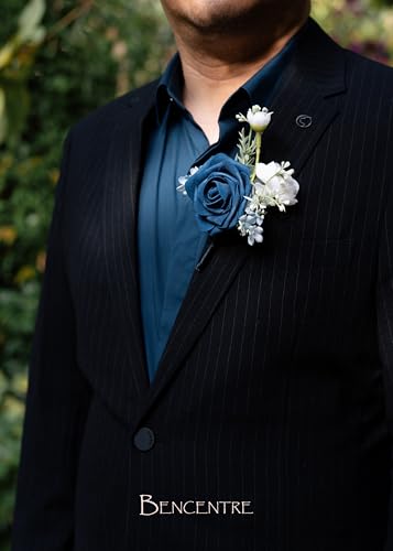 Navy Blue Boutonniere for Men,Prom boutonnieres,Groom and Groomsmen Boutonniere for Wedding Ceremony Anniversary, Formal Dinner Party and Grad Night (Set of 6) - color: Navy Blue, size: set of 6