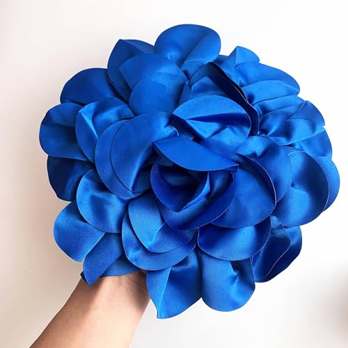 Heyiwell Large Satin Fabric flower for Brooch Pin Wedding Party Dance Dress Suit Clothes Head Hair Accessories DIY Decor 9.45"Inch - color: Royal Blue