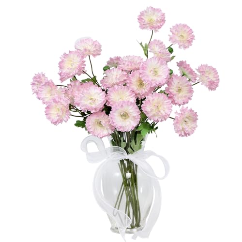 Coferset 6pcs Artificial Silk Mums Flowers Realistic Chrysanthemum Stems 22" Fake Gerbera Daisy for DIY Bouquet Centerpieces Floral Arrangements Vase Fillers Wedding Shower Decorations(Pink) - color: Pink
