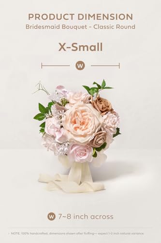 Ling's moment Pink Artificial Wedding Flower Bouquets for Bridesmaids Blush Floral Bouquet Bridal Bouquets for Bridesmaids with Ribbon Ceremony Anniversary,7-inch Diameter - color: Pk-sand Beige