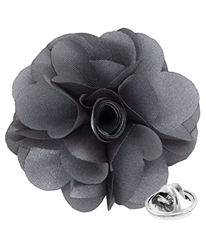 Premium Men's Formal Solid Color Flower Lapel Pin - Boutonniere for Men, Brooch Pin - color: Silver Grey