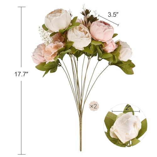 Mkono Peonies Artificial Flowers, 2 Packs 13 Stems Faux Peony Flowers Real Touch Fake Silk Bouquet for Arrangements Dining Table Centerpieces for Kitchen Bridal Wedding Party (2, Light Pink) - color: Light Pink