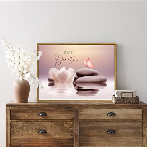 LB Pink Butterfly Wall Art for Bathroom Inspirational Quotes and White Floral Canvas Wall Art Wall Paintings Home Decor Zen Spa Wall Pictures for Living Room Bedroom Office Ready To Hang,17x12 Inch - color: Pink, size: 12"L x 17"W