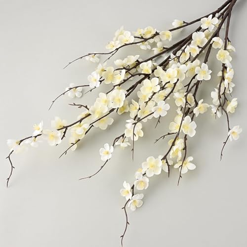 4Pcs Artificial Cherry Blossom Branches Decor, 37.6Inch Faux Spring Summer Flowers, Realistic Long-Stem Artificial Flow Stems for Wedding, Vase Filler, Home, Office Decor, Table Centerpieces (White)