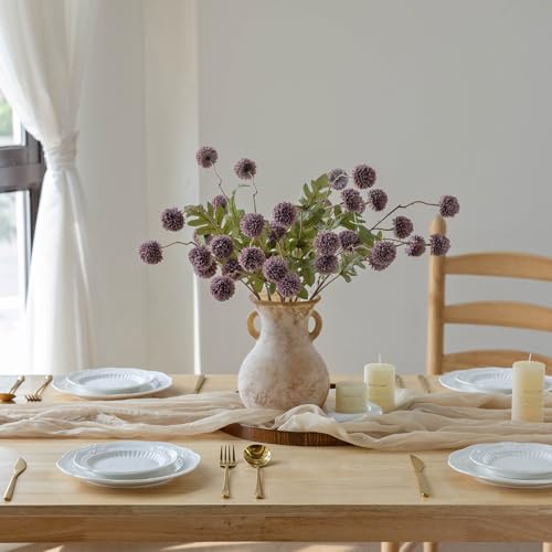 mizii 6Pcs Fake Silk Pompon Mum Artificial Flowers Bulk Small Faux Chrysanthemums with Stems Realistic Floral Decorations for Wedding DIY Bouquet Centerpieces Shower Vase Home Decor (Gray Purple) - color: Gray Purple