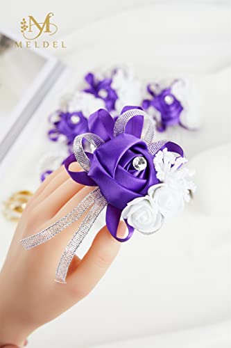 2pcs Purple Wedding Wrist Corsages Artificial Silk Rose for Women | for Wedding, Prom, Homecoming, and Evening Party, Wrist Corsages with Pearls for Brides, Bridesmaids, Mother of the Bride - color: 2pcs Deep Purple Wrist Corsages