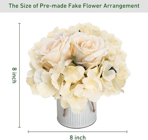 Flower Table Centerpieces - Set of 6 Floral Arrangement Artificial Wedding Hydrangeas Floral Arrangement with Rustic Metal Vase for Bridal Tea Party Event Decorations - Champagne - color: Champagne
