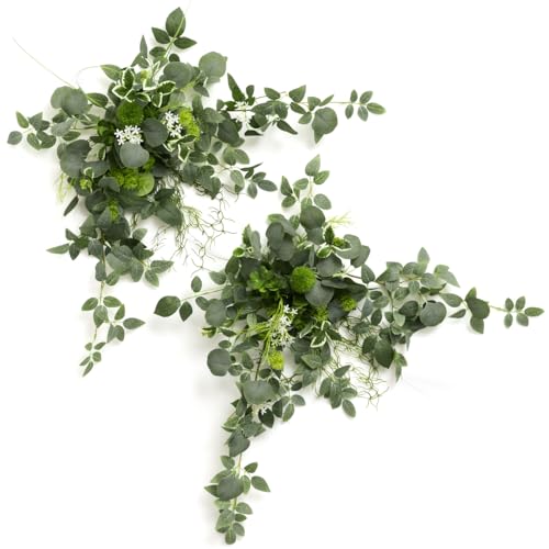 Ling's moment 2PCS Sage Green Artificial Flower Garland Wedding Arch Flowers Floral Swags Centerpieces Greenery Arrangements for Sweetheart/Head Table Easel Wall Entryway Board Backdrop Decor - color: Wht-white & Sage