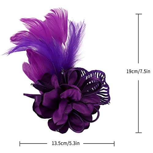 Song Qing Women's Fascinator Feather Flower Pin Brooch Corsage Bridal Hairband Derby Hat Cocktail Party Wedding - color: A1 Purple