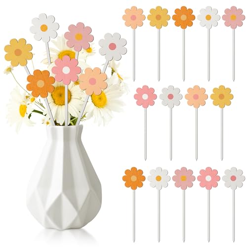 TICIAGA Boho Daisy Wooden Picks - 14PCS Spring Flower Wooden Decorative Pick for Home Vase Filler Boho Colorful Daisy Floral Picks for Flower Arrangements Summer Theme Farmhouse Decorations for Home - color: Daisy