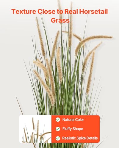 VEVOR Artificial Grass Plant, 2 Pack 59 inch Horsetail Reed Grass in Pot, Premium PVC Faux Fake Greenery Shrubs Plant for Indoor Outdoor House Home Garden Office Room Décor, Housewarming, Green - color: Horsetail Grass, size: 5FT