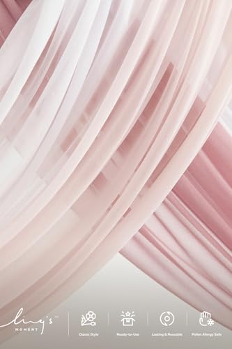 Ling's moment Wedding Arch Flowers with Drapes Kit-Pack of 5, 2pcs Flower Arrangements 3pcs Sheer Hanging Drapes White Ceremony Arbor Backdrop Artificial Rose Floral Decorations, Blush Cream - color: Pk-blush Cream