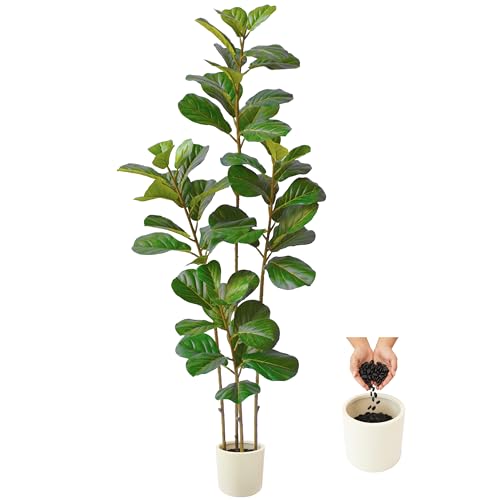Warmplants 6ft Tall Artificial Fiddle Leaf Fig Tree with White Planter, Faux Ficus Lyrata Tree for Indoor Home Office Living Room Decor - color: Fiddle, size: 6ft