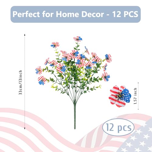 ADXORA 12 Bundles Artificial Flowers,Faux Plants for Spring Summer Decoration, UV Resistant Colorful Violets Eucalyptus for Outside Home Planter Porch Patio Yard Décor (Red,Blue,White) - color: Red,blue,white