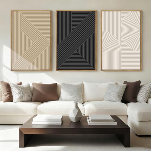 BINCUE Neutral Abstract Wall Art Mid Century Modern Wall Paintings Boho Artwork Geometric Wall Pictures Abstract Black Wall Decor Modern Neutral Art Prints for Living Room Bedroom Bathroom Office 16x24 Inch 3 Piece - color: Neutral Geometry, size: 24"L x