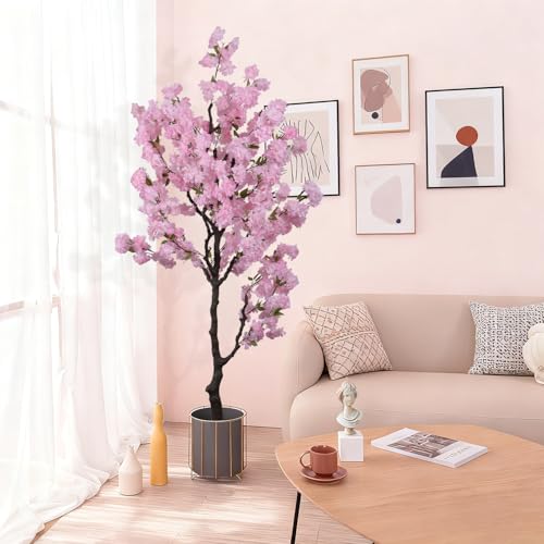 Artificial Pink Cherry Blossom Tree 7ft(84in) Tall Fake Silk Leaves Indoor Decor Handmade Lifelike Sakura Tree for Wedding Realistic Cherry Plant in Pot for Home Living Room,Office,Outdoor Decor - color: Cherry Blossom(pink 8), size: 7ft