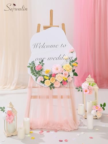 Serwalin Artificial Pink Yellow Flowers, Silk Fake Flowers for DIY Wedding Bridal Bouquets, Wedding Cake Flowers for Table Centerpieces Baby Shower Birthday Party Home Decorations - color: Angelic Pink & Yellow, size: Square