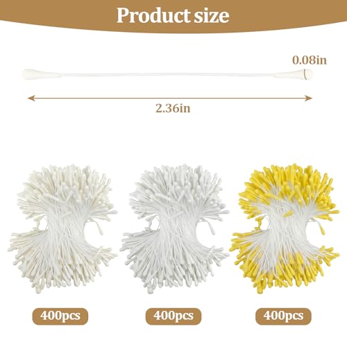 1200 Pcs Flower Stamens, 2mm Double Heads Artificial Pearlized Flower Stamens, Hand-Made Matt Floral Stamen for Crafts DIY Christmas Wedding Scrapbook Decoration (Cream White, White, Gold) - color: Cream White,white, Gold