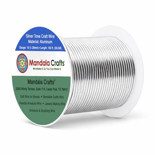 Mandala Crafts 16 Gauge Anodized Aluminum Craft Wire for Jewelry Making - 100 FT Colored Flexible Silver Tone Wire - Bendable for Bonsai Armature Crafting Sculpting - color: Silver, size: 16 Gauge