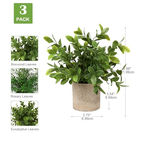 Briful Artificial Potted Plants Set of 3 Small Faux Plant Eucalyptus Mini Fake Plant Decor for Home Table Office Room Desk Bathroom Shelf Kitchen Rustic Farmhouse Mantel Decoration - color: 4-green