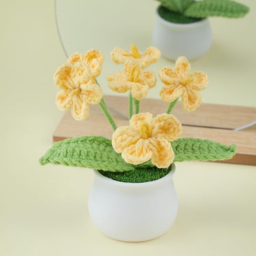 Blync Knitting Crochet Flowers Potted Plants, Fake Forget Me Not Flowers for Friends, Family and Lover, Artificial Handmade Flowers for Valentines Birthday Wedding Gift and Home Decor (Yellow) - color: Yellow