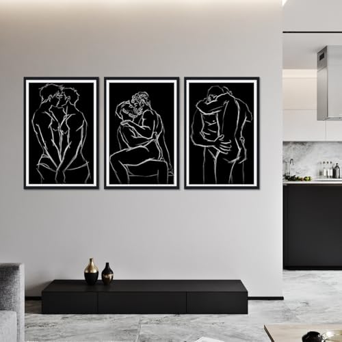 3 Piece Naked Gay Men Canvas Wall Art Black and White Body Line Posters Man Lover Couple Prints Artwork Wall Decor for Apartment Bedroom Bathroom Hotel Framed Ready to Hang 24x36inchx3pcs - color: Art02, size: 24x36x3Pcs Black Framed