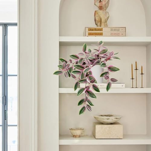 GnFlus Fake Hanging Plants in Ceramic Pot, 20 Inch Artificial Pink Ivy Leaves Plant Faux Greenery Vine Plants for Home Bedroom Office Table Shef Desk Indoor Outdoor Decor Pink - color: Pink-ceramic Pot