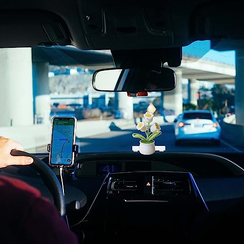 Crochet Flowers Artificial,Small Potted Knitted Orchid of The Bell Flowers for Car Dashboard, Cute Car Crochet Center Console Decoration,Handmade Traditional Home Decoratio(White) - color: White