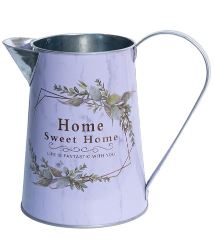 Yoillione White Metal Flower Vase with Country Pattern, Minimalist Jug Pitcher Vase with Handle for Farmhouse Home Table Decor - color: Leaf, size: Small