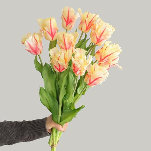 3PCS Artificial Parrot Tulips Made of Silk Flowers and Plastic Rods, Ideal for Living Room, Dining Room, Office, Festival and Party Decorations (Light Yellow) - color: Light Yellow